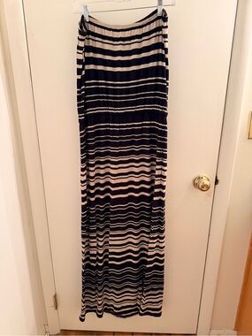 J. Crew Black and Cream Striped Maxi Skirt